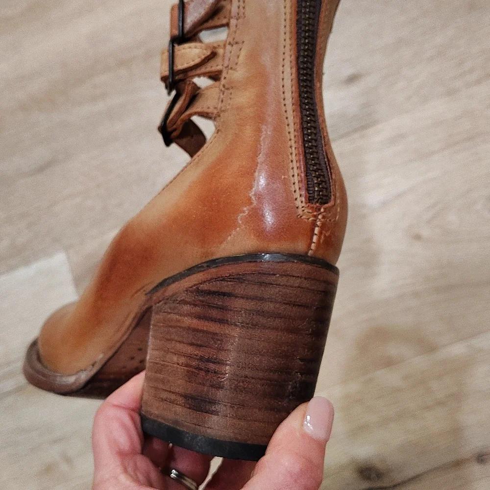 freebird Tan Leather Multi-Strap Block Heel Pumps - Picture 9 of 16